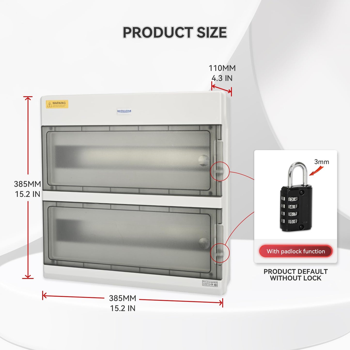 Mollom 36 Way Power Distribution Box with Bus Bars and Din Rail for Miniature Circuit Breaker MCB, Waterproof IP66.Padlock Available for Indoor and Outdoor Use