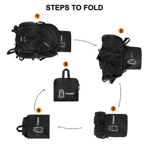 Goloni 45L Hiking Backpack Lightweight Foldable, Waterproof Camping Backpack with Rain Cover & Hiking Pole Mat Carrying System, Ergonomic Water Resistant Daypack for Trekking Travel Men Women,Black