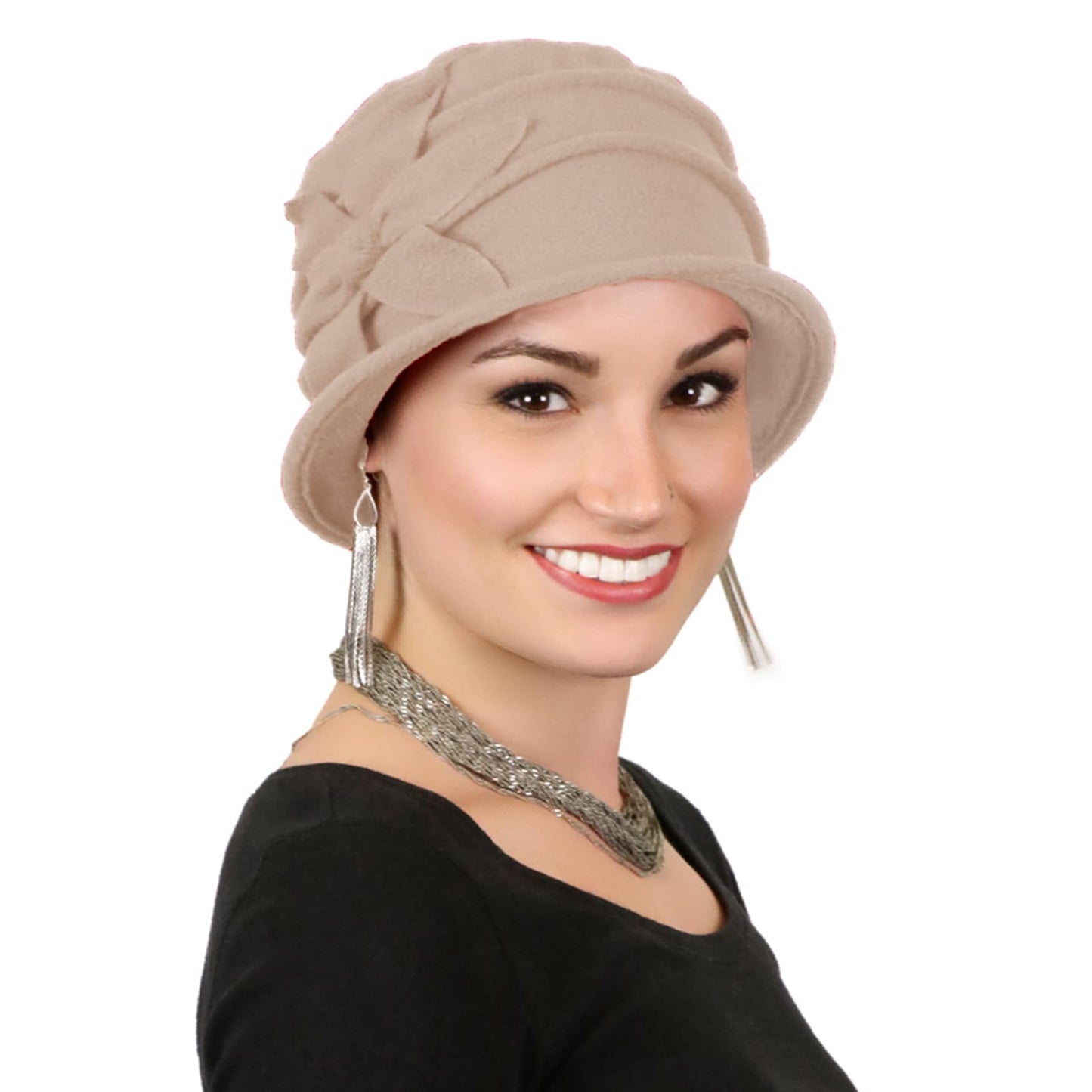Fleece Flower Cloche Hat for Women Cancer Headwear Chemo Ladies Head Coverings (Camel)