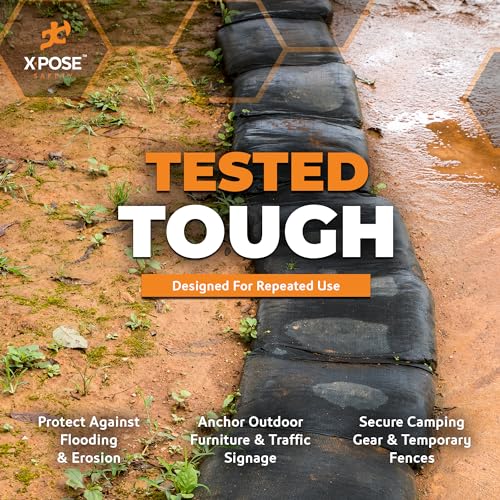 Xpose Safety Heavy Duty Sand Bags with Tie Strings ? Empty Woven Polypropylene Sandbags for Hurricane Flood Protection, 100 lb Capacity, 14" x 26", Black, Pack of 25