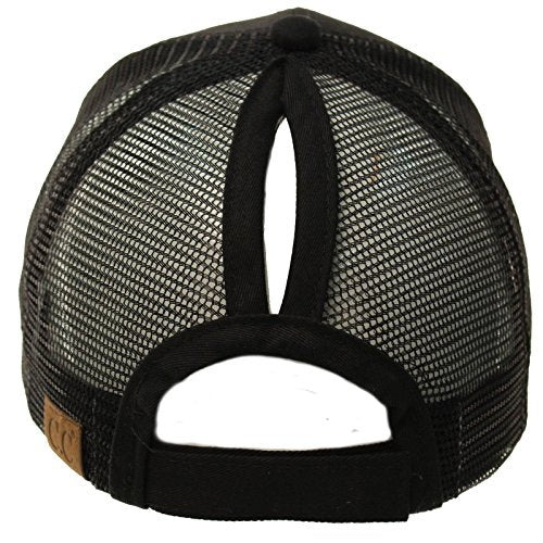 C.C Ponytail Messy Bun Trucker Hat | Plain Adjustable Visor Cap for Sun UV Protection