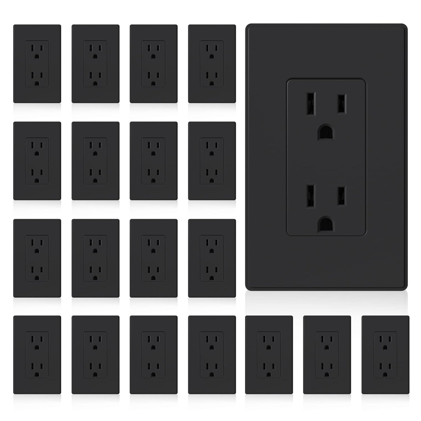 15A Matte Black Electrical Outlet Receptacle - 20 Pack, NEMA 5-15R, UL Listed