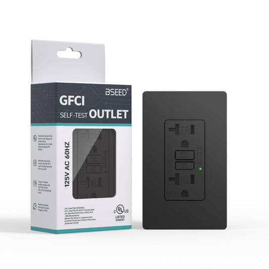 BSEED GFCI Outlet 20 Amp, Self-Test GFI Electrical Outlet with LED Indicator, Weather & Tamper Resistant GFCI Receptacle, Ground Fault Circuit Interrupters with Wall Plate, UL Listed, Black