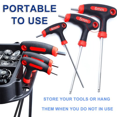COOLWHEEL Bike Hex Allen Key Wrench Set - 4/5/6mm Bicycle T-handle Energy Saving Hex Key Screwdriver Tool Kits with Ball End for Bike Pedal Handlebar Disc Brake Mount Repair