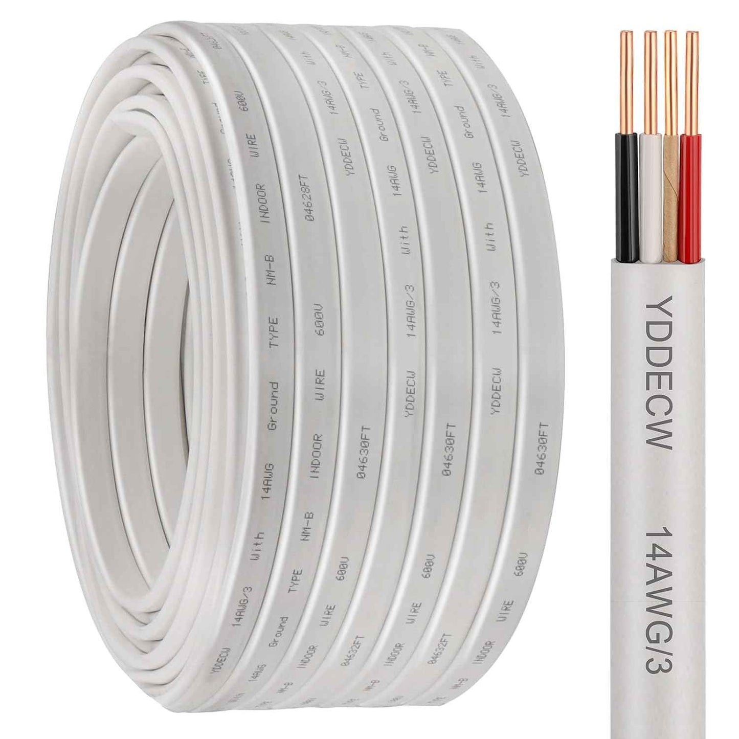 14 Gauge NM-B Wire with Ground - 50FT Pure Copper Indoor Electrical Cable for Outlets & Switches