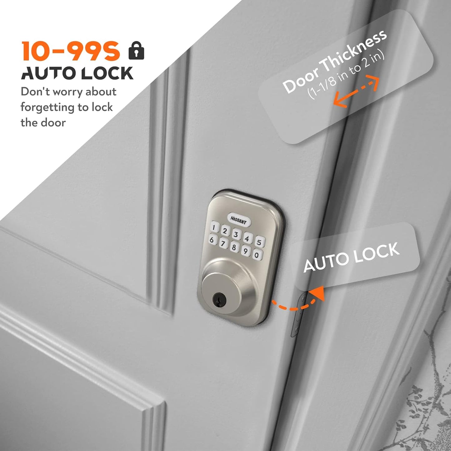 Brushed Nickel Keypad Deadbolt Lock - Electronic Keyless Front Door Auto Lock with Anti-Peeping Code