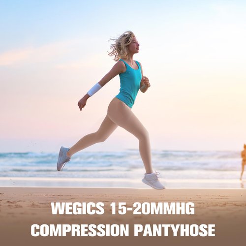 WEGITCS 2 Pairs 15-20 mmHg Compression Pantyhose, Footless Compression Stockings for Women, Waist High Opaque Compression Tights for Varicose Veins, Swelling, Doctor, Teacher(Beige&Black, M)