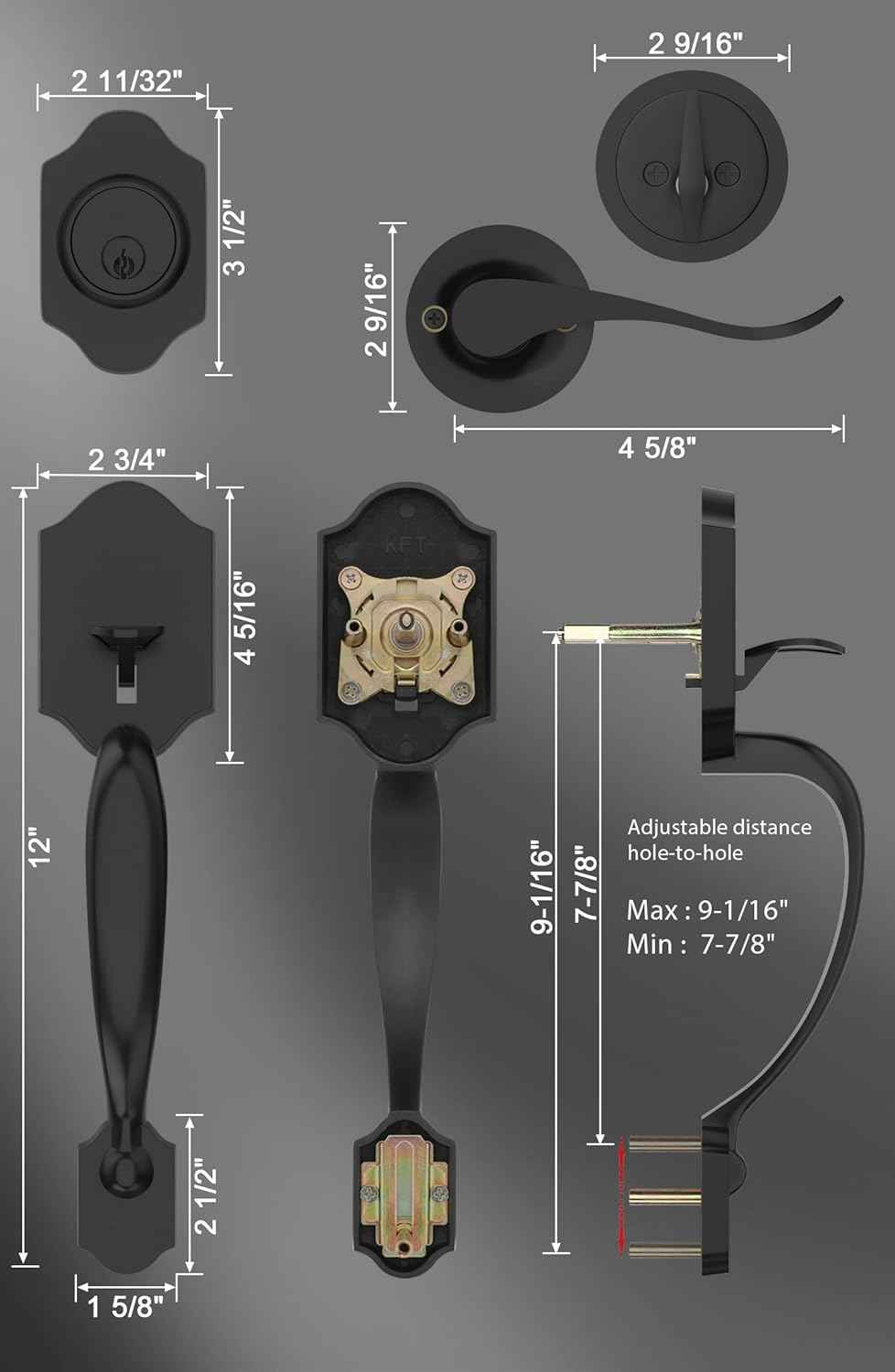 Gold Front Door Handle & Deadbolt Set - Reversible Lever Lock Hardware