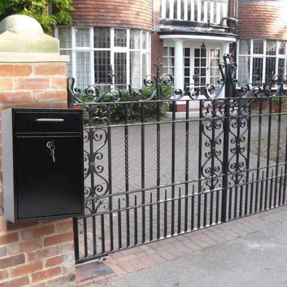Secure Wall-Mount Mailbox with Lock | KYODOLED Large Steel Drop Box, Black, 16.2H x 11.22L x 4.72W