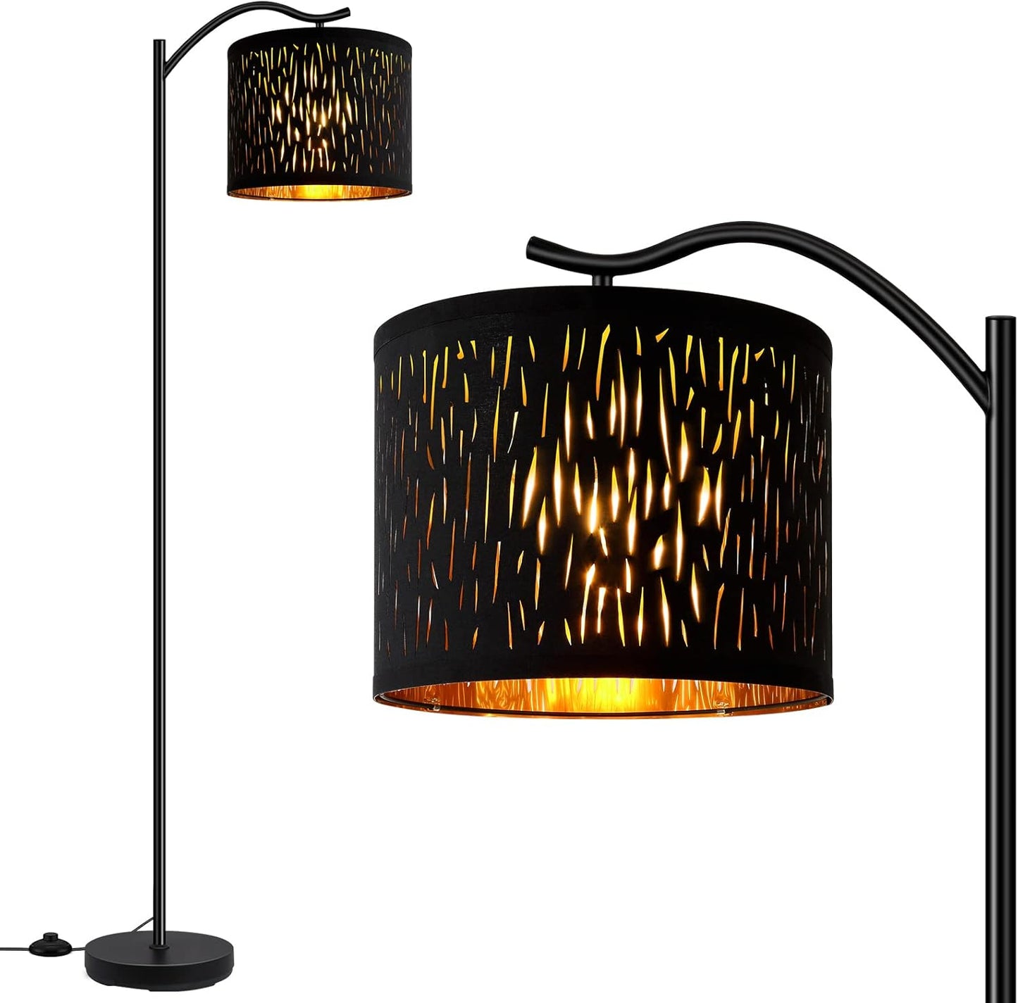 Modern LED Floor Lamp with Bohemian Linen Shade – Arched Tall Standing Light for Living Room & Bedroom
