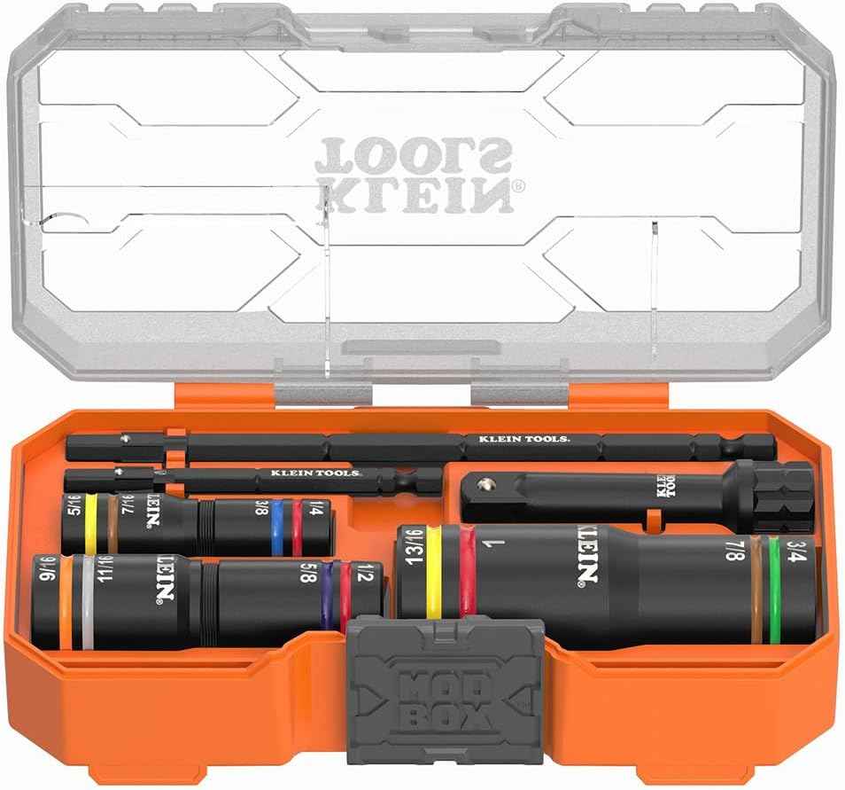 Klein Tools KNECT Quad Socket Set - 4-in-1 Color Coded, Heavy-Duty SAE Impact, 12 Sizes