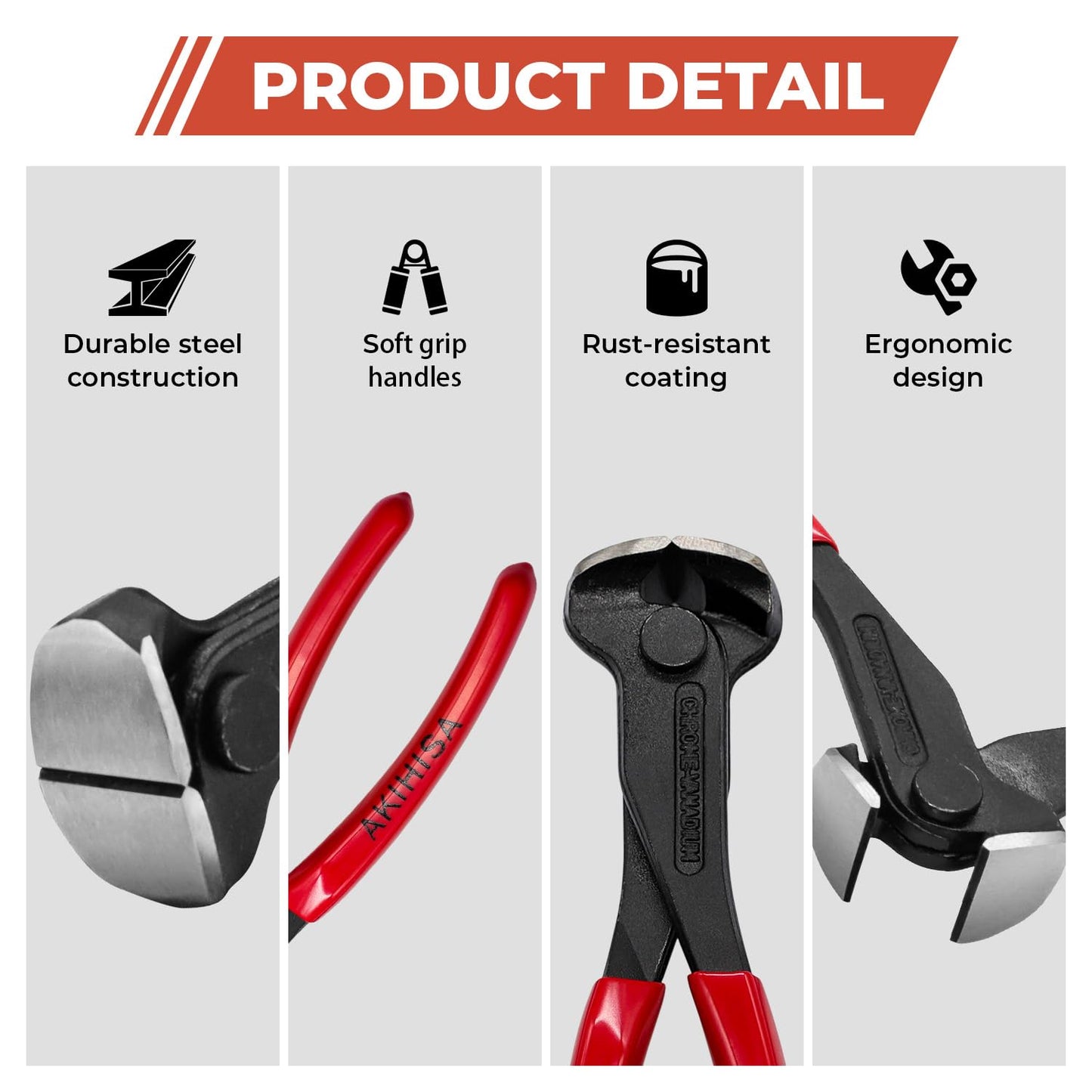 7 Inch Nail Puller, End Cutting Pliers with Grip Handle, Chrome Vanadium Steel Wire Cutter Construction Tool, Nail Remover Tools for Carpenters