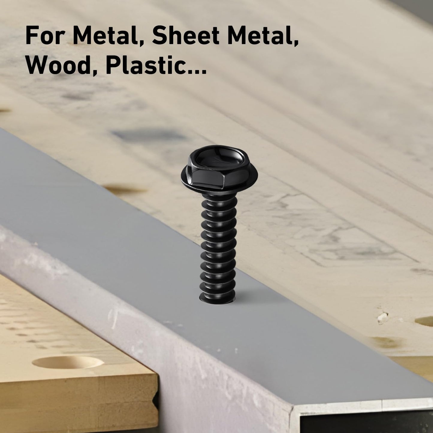 BNUOK #14 x 1 Inch Self Drilling Screws, (62pcs) 1 lbs Black Self Tapping Screws for Metal, 410 Stainless Steel Hex Washer Head Sheet Metal Screw