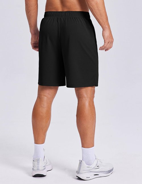 PINSPARK Men's 7 Inch Athletic Gym Shorts, Breathable Quick Dry Workout Running Shorts with Zipper Pockets Black