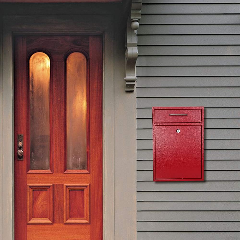 Secure Wall-Mount Mailbox with Lock | KYODOLED Large Steel Drop Box, Black, 16.2H x 11.22L x 4.72W