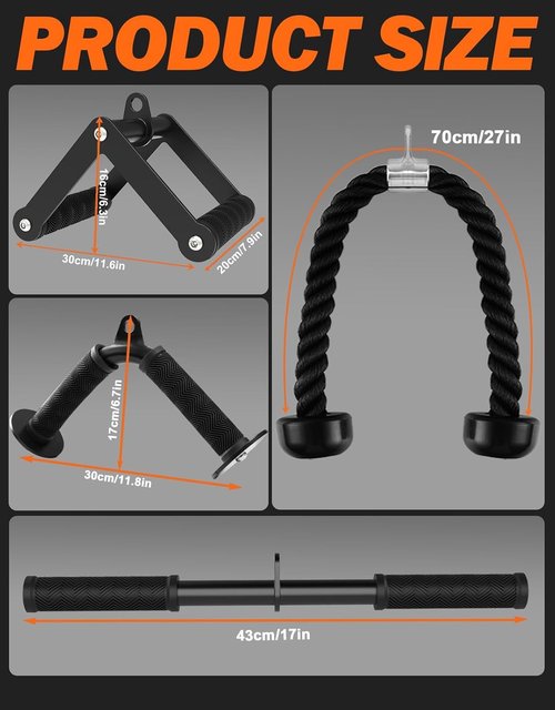 Fitarc Cable Machine Attachment Set - LAT Pulldown Attachments with Non-Slip Grips | Black for Home & Gym Workouts