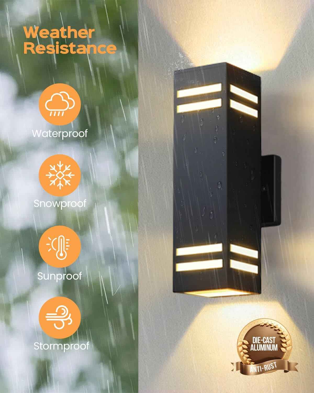 Modern Outdoor Wall Lights - Dusk to Dawn Square Matte Black Sconce with Bulbs, Aluminum Anti-Rust Up & Down Lighting for Porch & Garage