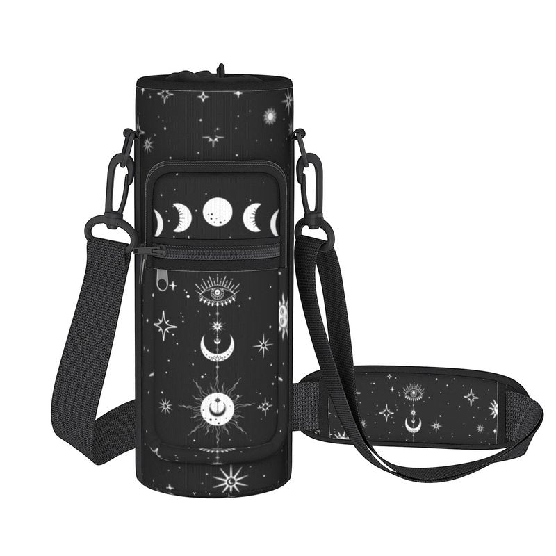 Baiheyi Goth Moon Water Bottle Sling Bag for 25oz/32oz Tumblers,Adjustable Neoprene Water Bottle Carrier Bag,Insulated Carrier with Shoulder Strap & Phone Pocket - Halloween Goth Moon Gifts for Women