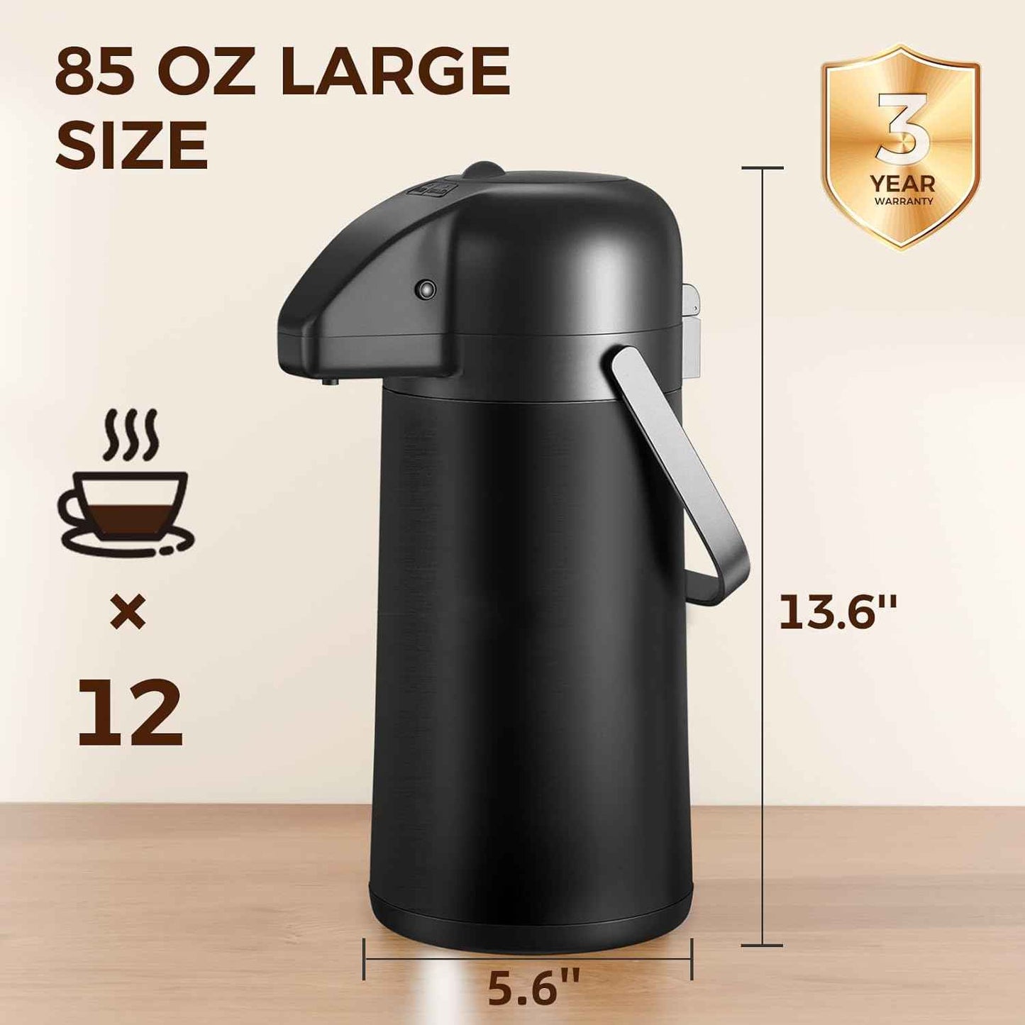 Large 102OZ Stainless Steel Coffee Carafe - Insulated Airpot Dispenser for Hot Drinks