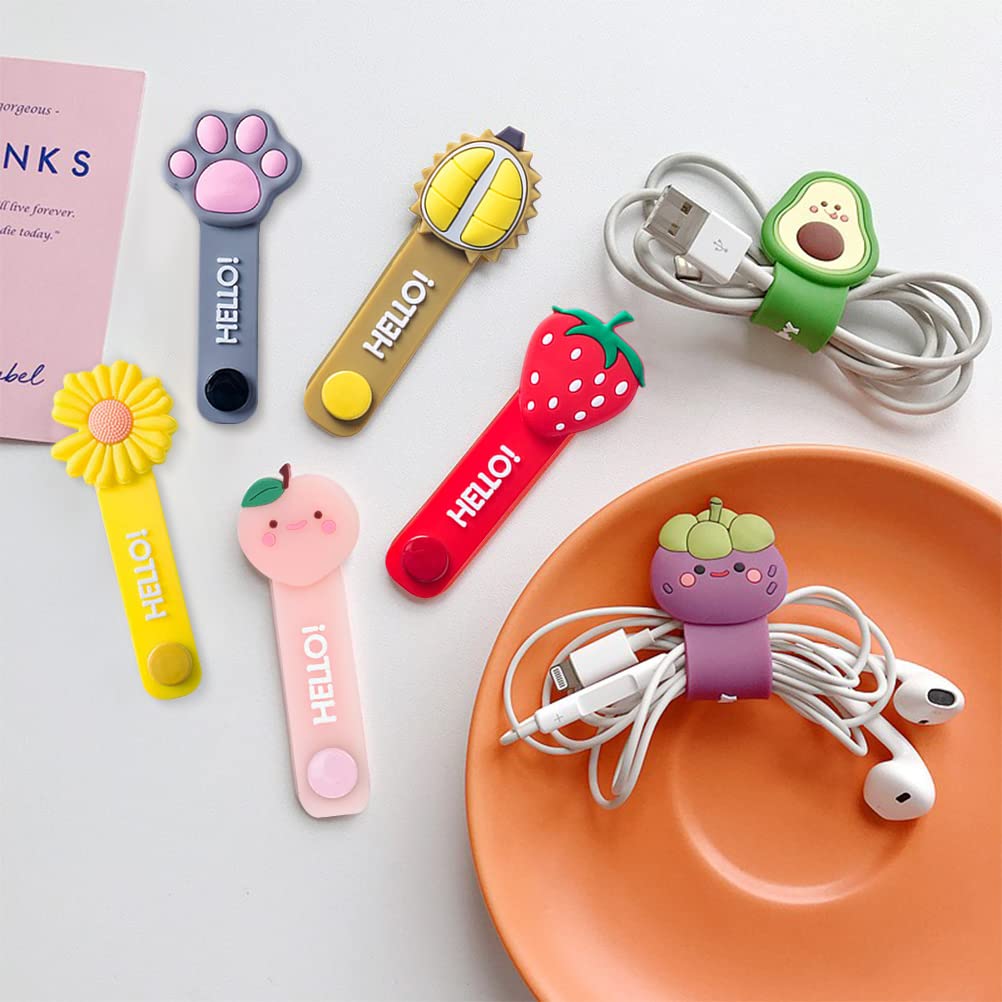 12 Pcs Reusable Cable Ties, Cute Cartoon Flower Fruit Animal Cord Ties for Office, Homeroom, School, Computer, Travel Items, Traveling USB Charger Electrical Cord Keeper
