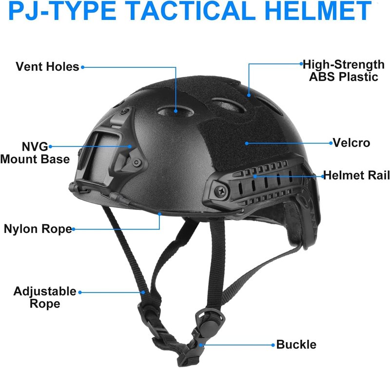 Airsoft Helmet and Mask, PJ Fast Helmet with Front NVG Mount and Side Rails for Paintball, CS Games and Other Outdoor Activities