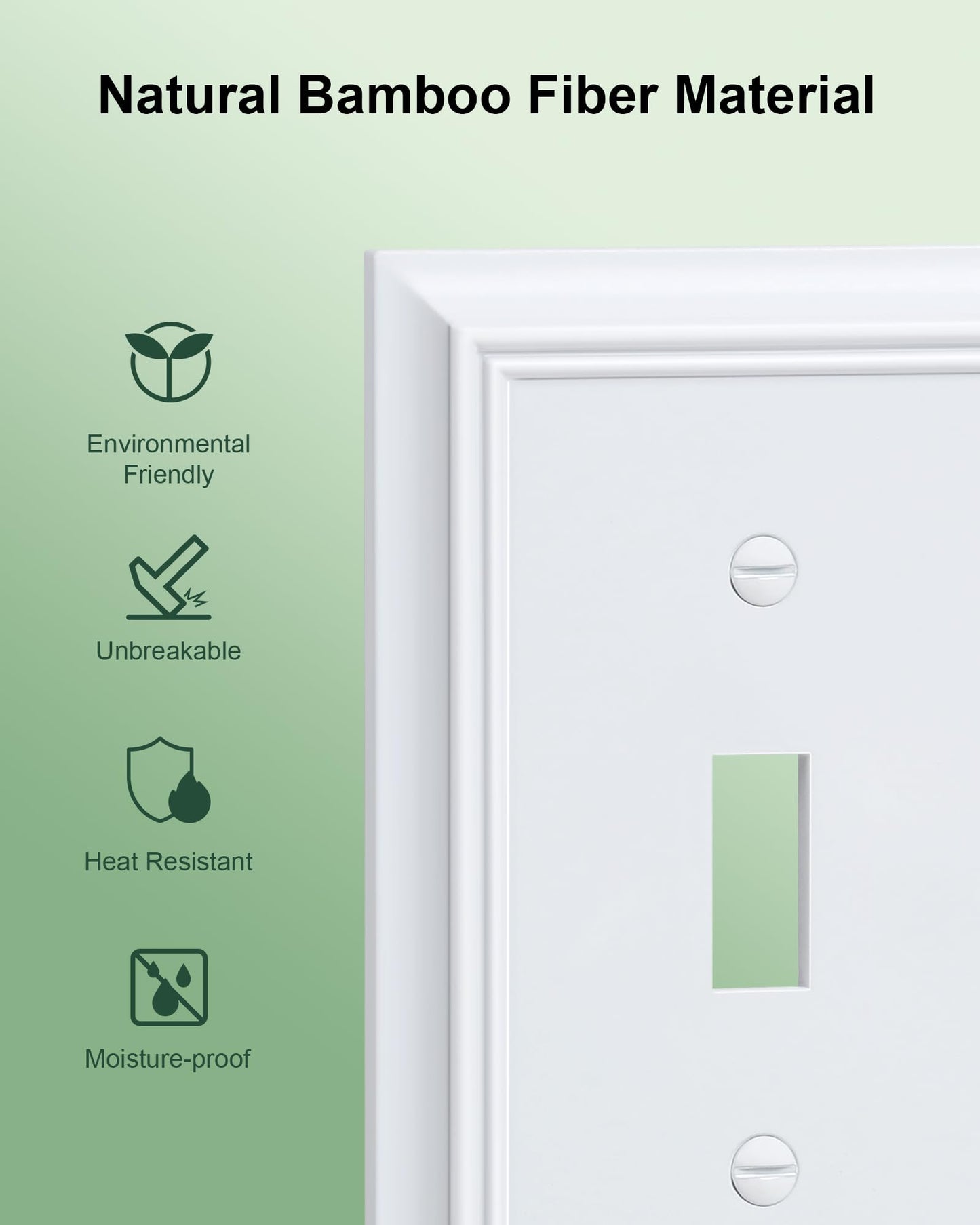 2-Pack Single Toggle Light Switch Cover Plate, Durable Natural Bamboo Fiber Decorative Switch Plate Covers, Pure White 1 Gang Wall Plate, Corrosion Resistant