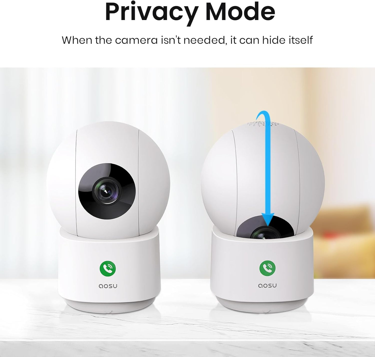 4MP AOSU Indoor Security Camera - 2.5K Baby & Pet Monitor with 360° View, WiFi, Night Vision & Alexa Compatibility