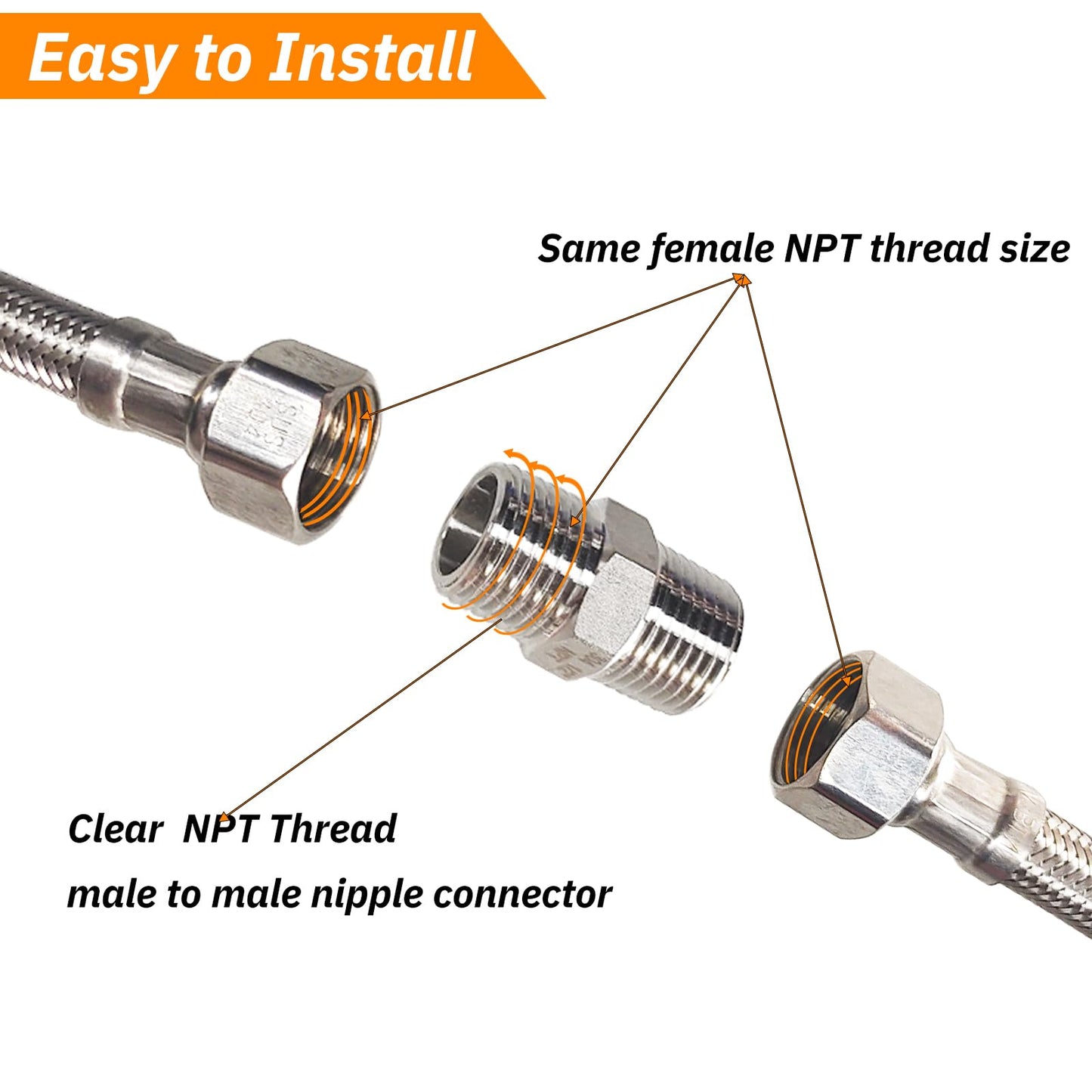 Gadoutcover 4PCS Hex Stainless Steel Nipple 3/8"NPT Male X 3/8" NPT Male Pipe Fitting 3/8 inch Stainless Steel Pipe Nipples Male Pipe Adapter Fittings Heavy Equal Nipples Connectors