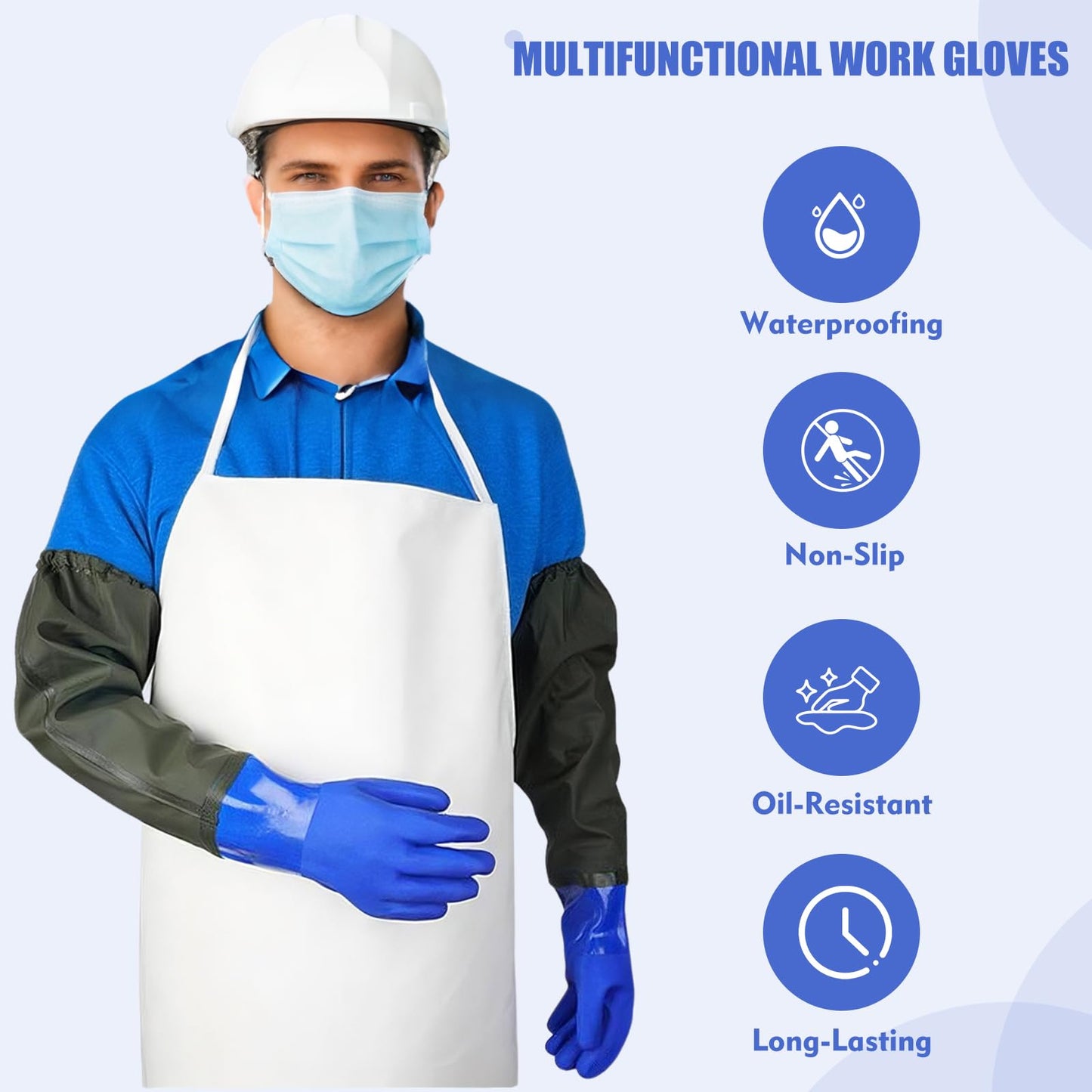 Wiratca 27.2" Long Rubber Gloves, Heavy Duty Chemical Resistant Gloves for Acid Work, Waterproof PVC Material for Durable & Flexible(Blue)