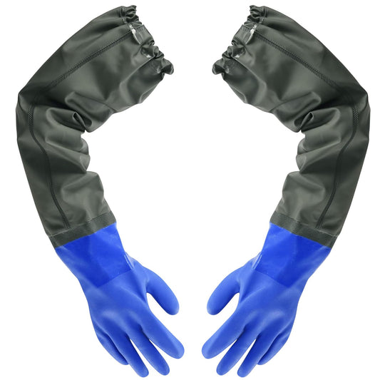 Wiratca 27.2" Long Rubber Gloves, Heavy Duty Chemical Resistant Gloves for Acid Work, Waterproof PVC Material for Durable & Flexible(Blue)