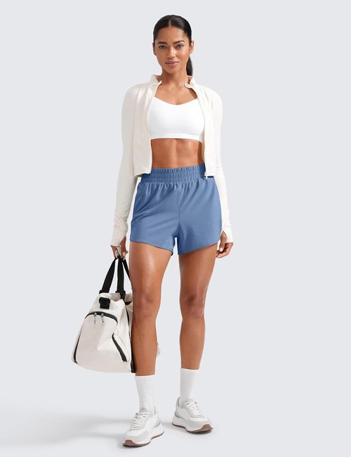 CRZ YOGA Dolphin Athletic Shorts - High Waisted Quick Dry Running Shorts with Zip Pocket | 3" Length