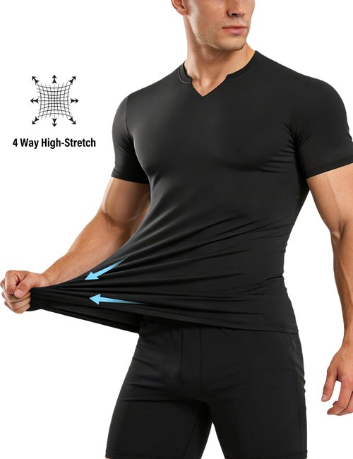 HovSiyla 5 Pack Men's Compression Shirts Short Sleeve Quick Dry Athletic Workout Base Layer Undershirt V Neck T Shirt for Gym 5 Black X-Large
