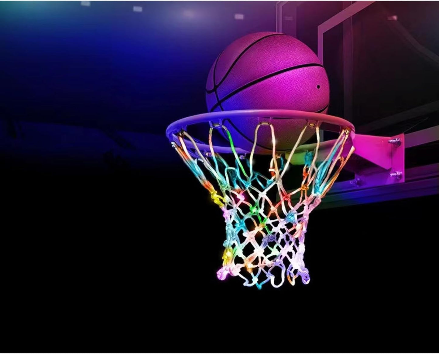 Mojedi Solar Powered RGB LED Basketball Net, Integrated Color Changing Light Up Basketball Hoop Net with Remote, 7 Colors 12 Modes, Waterproof Heavy Duty Replacement for Kids Adults Night Play Gift