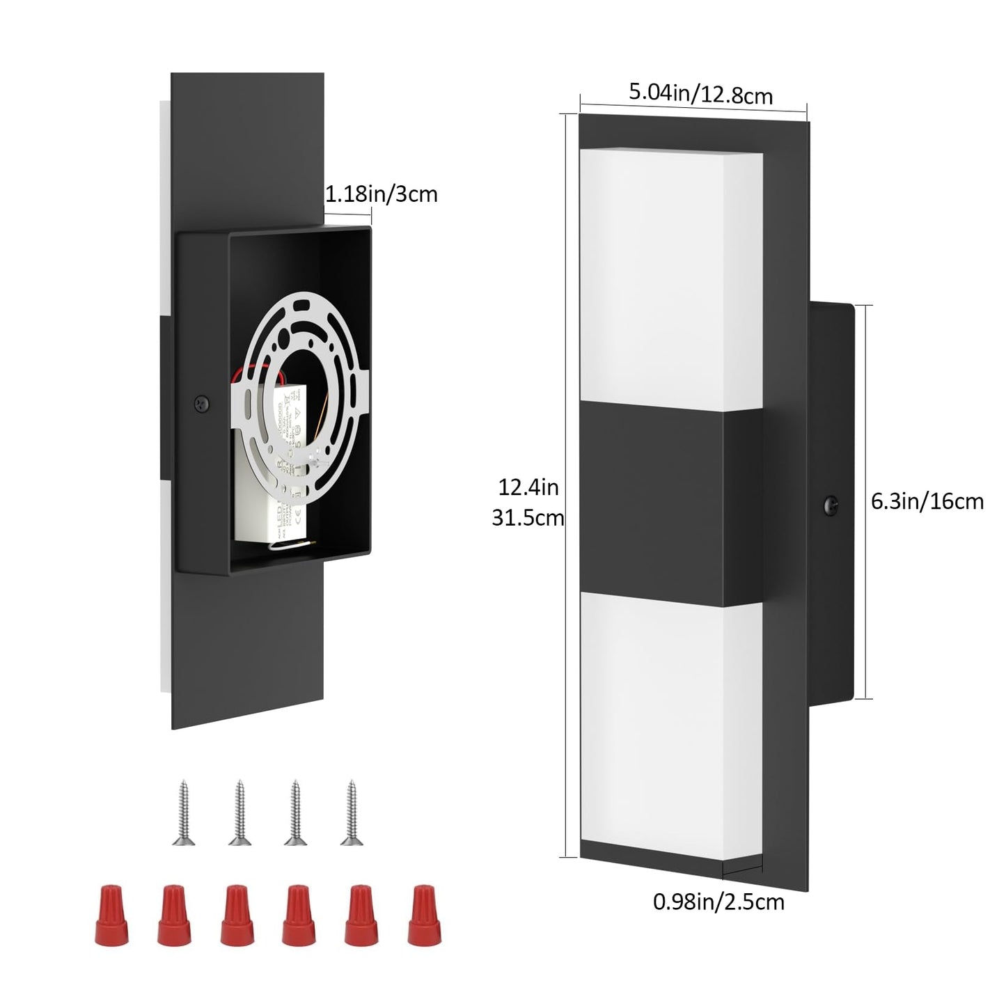 Aoceley 12inches Modern Outdoor Led Wall Light,30W 3000K Porch & Patio Hardwired Sconces with White Clear Acrylic Lampshade,IP65 Waterproof Aluminum Wall Lamp for Garage House Exterior(Black,2Pack)