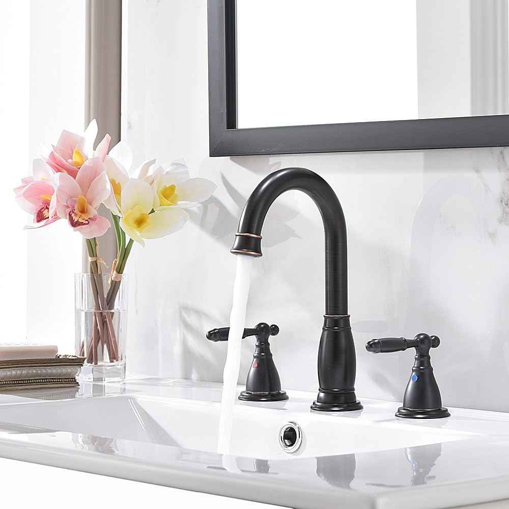 Oil Rubbed Bronze Widespread Bathroom Faucet Set with Valve & Drain - Phiestina WF017-4-ORB