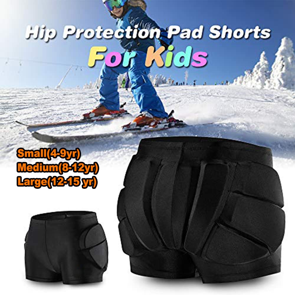 RANDDER Kids Butt Pad Shorts for Skating Snowboarding Ski Hockey, Hip Tailbone Padded Shorts for Youth Child(Black, S)