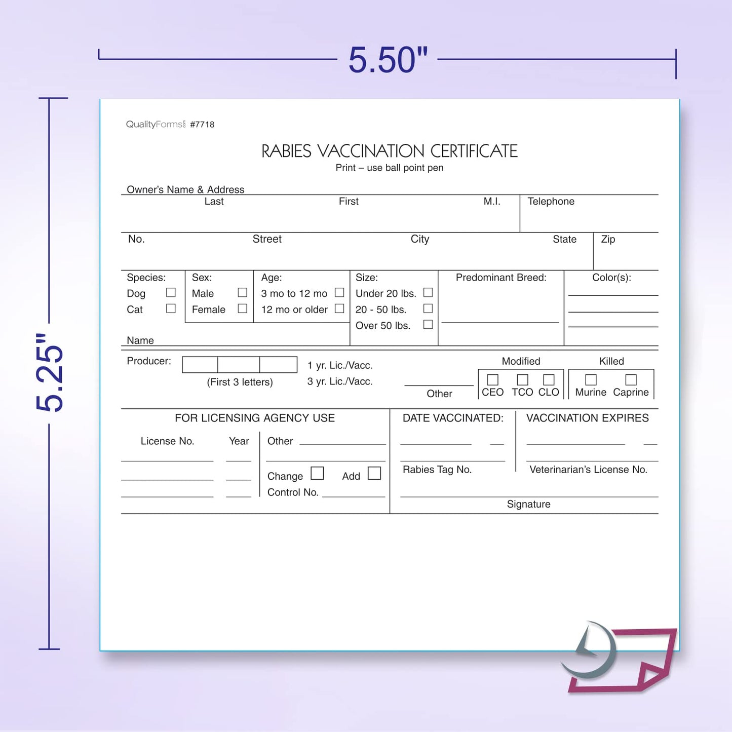 NextDayLabels - Veterinarian, 3-Part Rabies Vaccination Certificates for Cats & Dogs (100 Sets per Package)