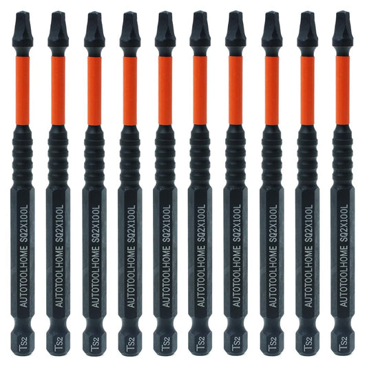 AUTOTOOLHOME 10 Pack #2 Square Driver Bit 4 inch Long Square Impact Drill Bit for Pocket Hole Jig System SQ2 Bits