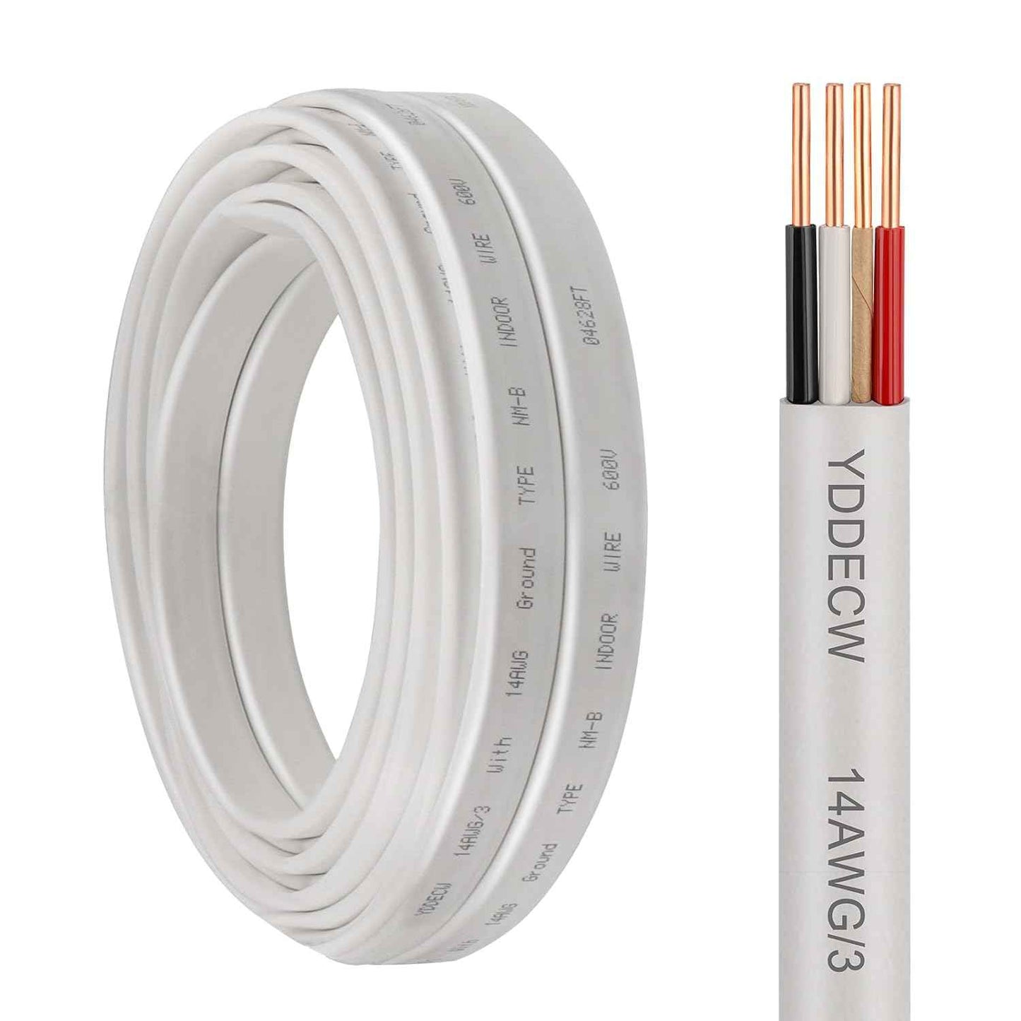14 Gauge NM-B Wire with Ground - 50FT Pure Copper Indoor Electrical Cable for Outlets & Switches
