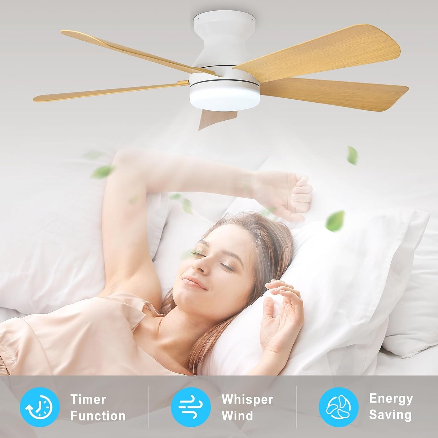 42-Inch Modern Black Ceiling Fan with Light & Remote - Dimmable Low Profile, 5 Reversible Walnut Blades, 6 Speeds for Indoor/Outdoor Use