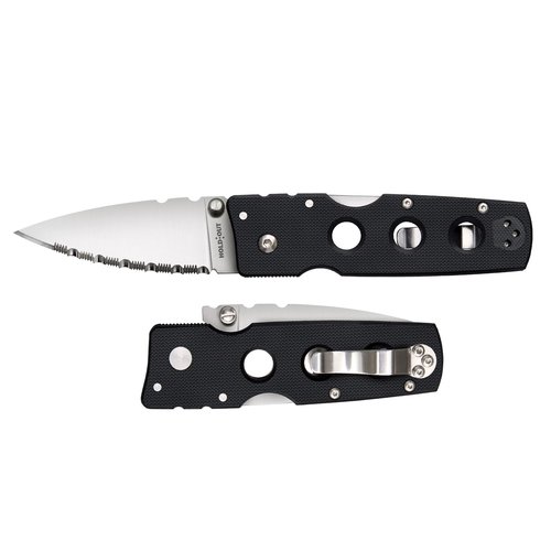 Cold Steel Hold Out 3" S35VN Serrated Blade 4" G-10 Handle Everyday Carry Pocket Folding Knife w/Tri-Ad Lock, Pocket Clip