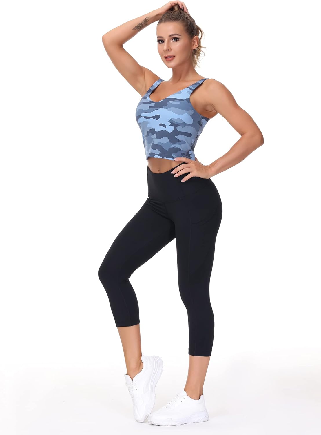 The Gym People Camo Longline Sports Bra - Wirefree & Padded Medium Support for Yoga & Gym