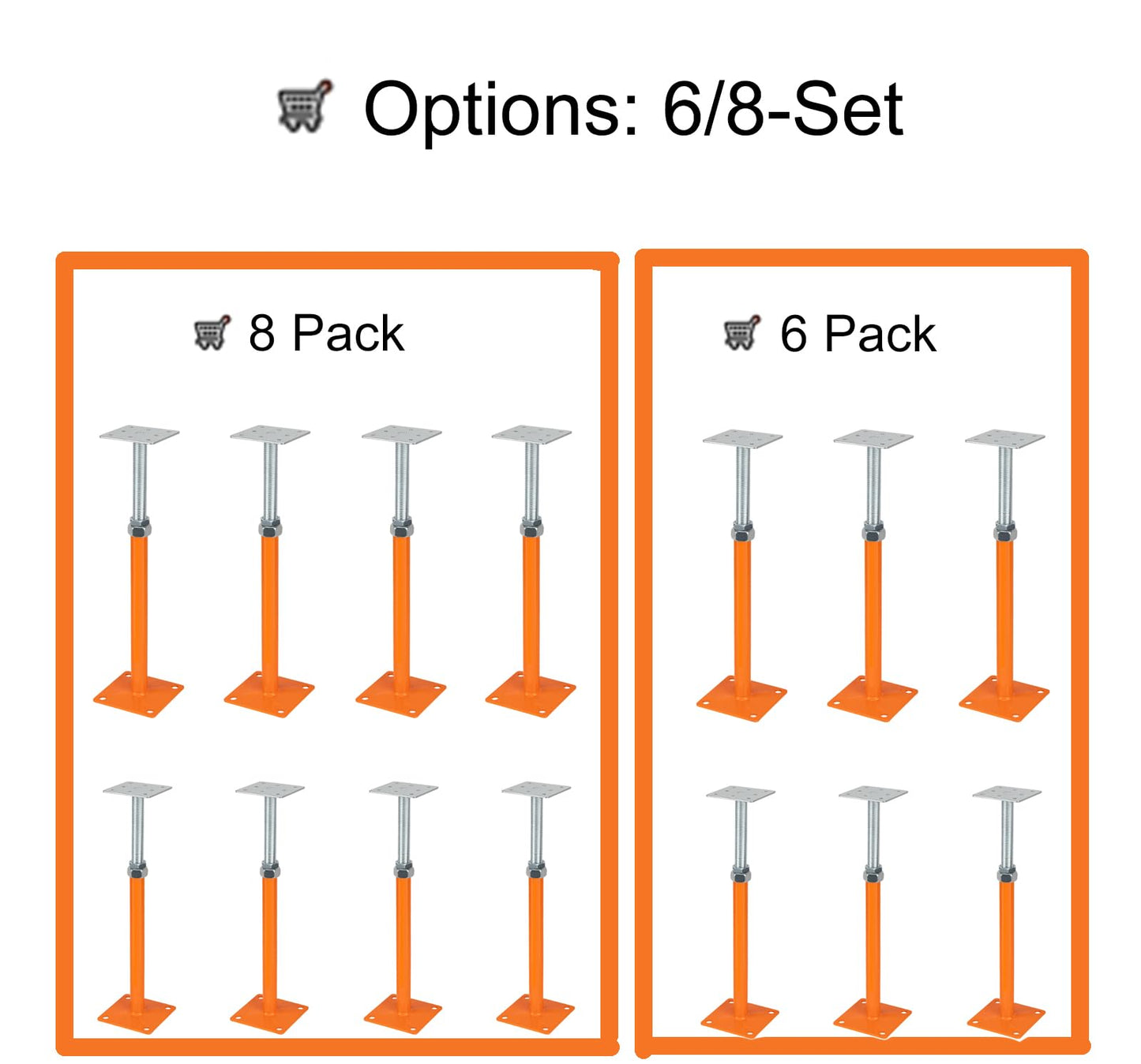 Everkeen House Jacks for Leveling, Floor Jacks Screw Adjustable 6 PCS 11" - 16" Height Range, Foundation Support Pole, Home Crawl Space Max Load Capacity 4 ton 6 Pack (QJD-6PCS), Joist Lifting Post
