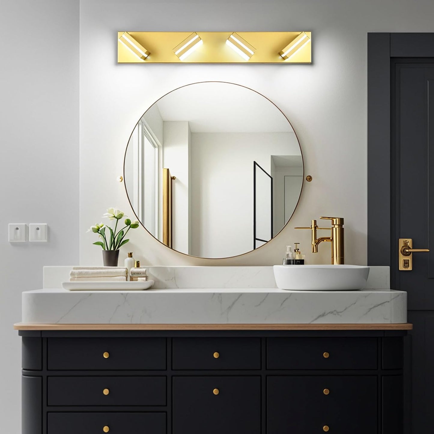 3-Light Modern LED Bathroom Vanity Light Fixture - Black Metal & Acrylic, 16-inch Over Mirror Lighting