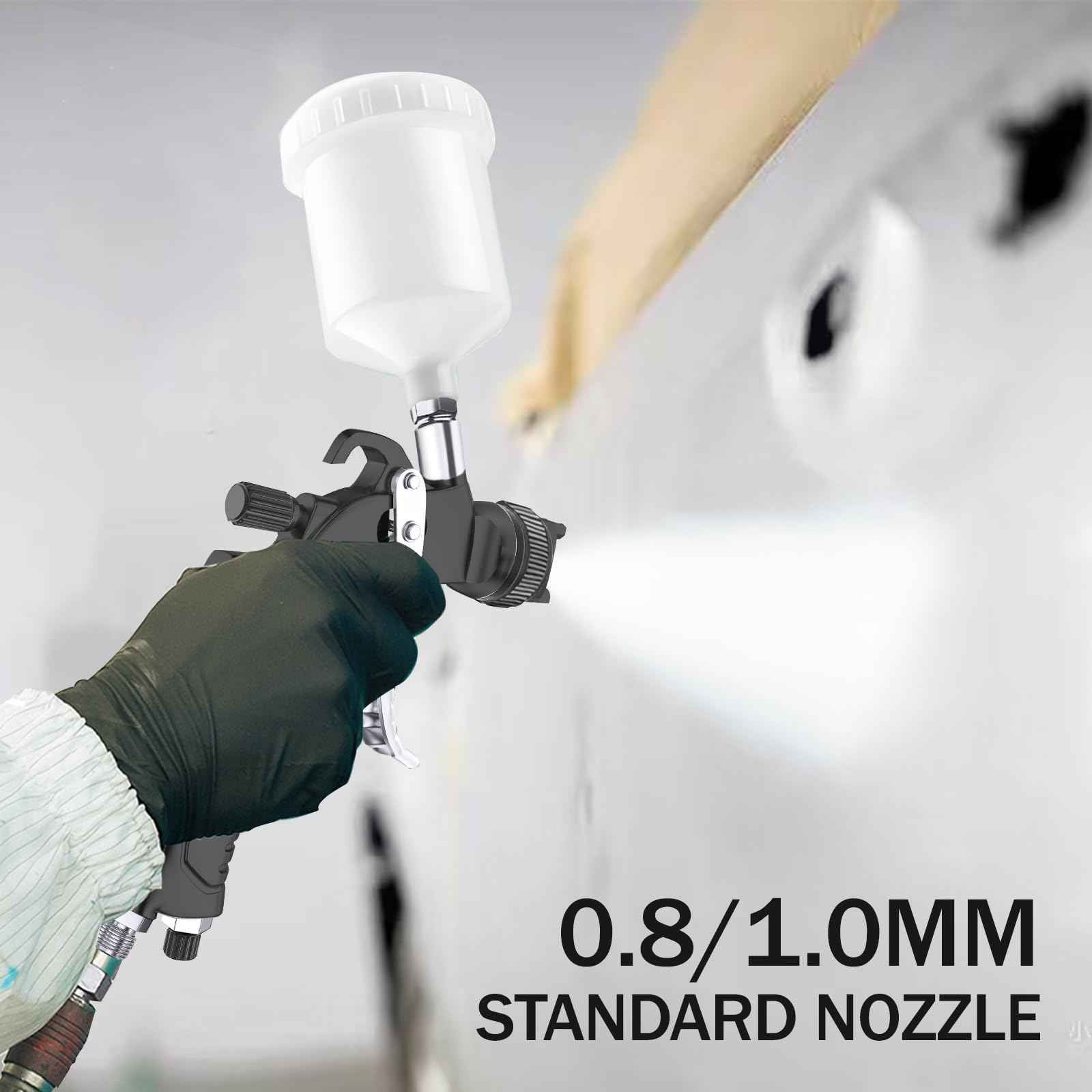 HVLP Air Spray Gun with 0.8/1.0 mm Nozzles, Mini Automotive Air Paint Sprayer Gun Kit, Car Paint Gun Sprayer, Paint Gun with 125cc Capacity Cup for Auto Paint, Primer, Varnish and Top Coat(Black)