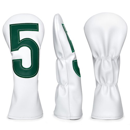 Barudan #5 Golf Fairway Wood Head Cover White Leather 5 Wood Cover Golf Club Cover for Men/Women Golfer Designed to fit All Brand Adams,Cleveland, Cobra,Etc.