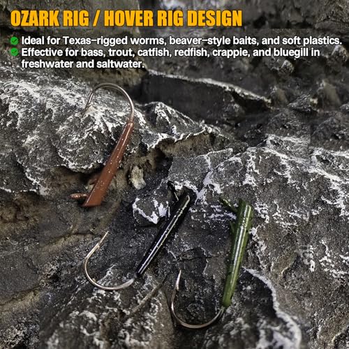 Eupheng Ozark Rig Jig Heads 3/16oz 15PCS Weedless Hover Rig Texas Hooks
