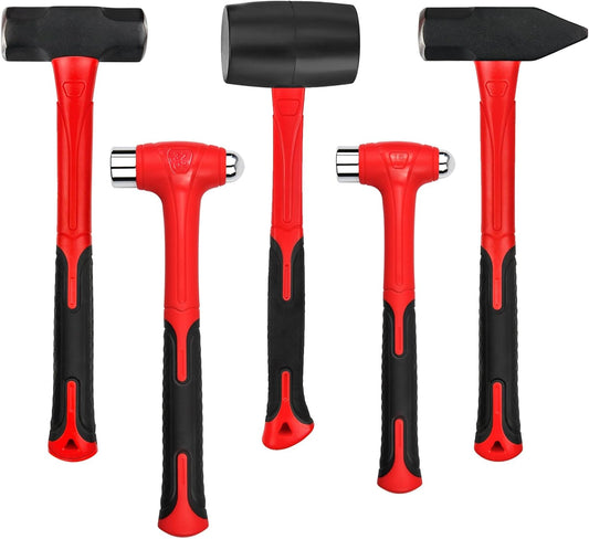 5-Piece Hammer Set with Fiberglass Handles | Ball Peen, Rubber Mallet & Sledge Hammers