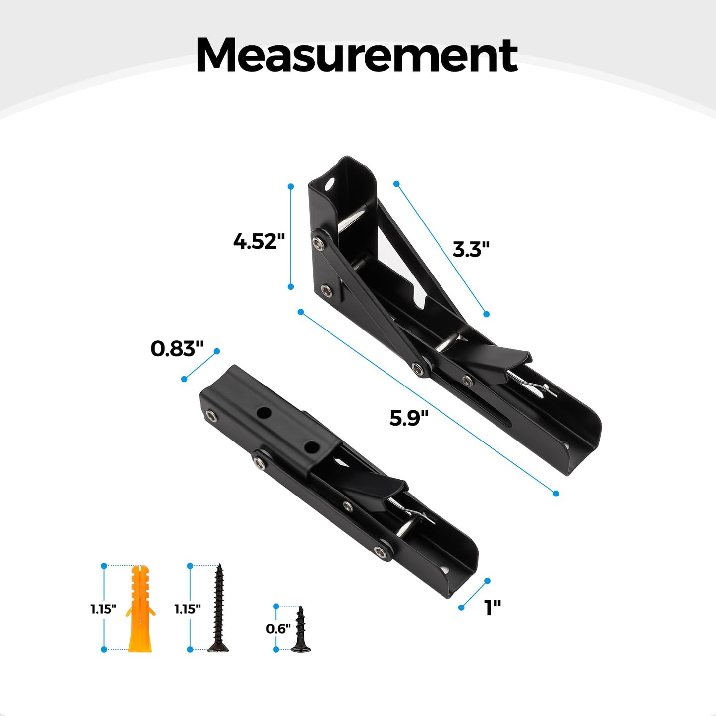 Home Expert 6 Inch Folding Shelf Brackets, 2 Pack (1 Pairs) Heavy Duty Metal Collapsible Wall-Mounted Brackets, Space-Saving DIY Foldable Shelf for Benches and Tables, Matte Black