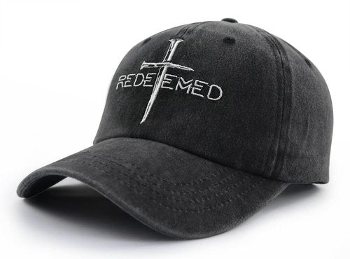 Christian Gifts for Women Men, Embroidered Jesus Cross Nails Hat, Adjustable Cotton Faith Redeemed Baseball Cap, Christ Blessed Gifts for Dad Mom Black